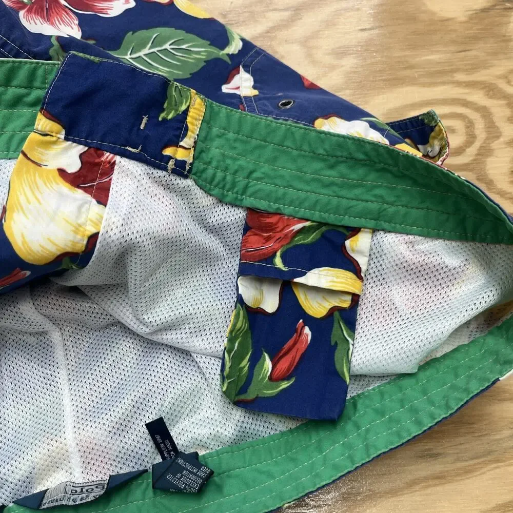 Polo Ralph Lauren Swim Trunks Mens 38 Floral Hawaiian Mesh Lined Drawstring